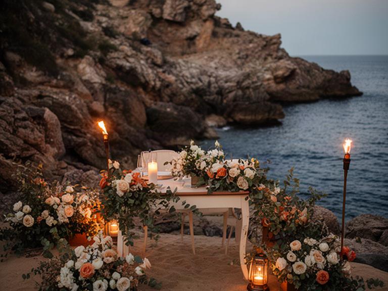 Decoración floral silvestre para una boda íntima en una cala de Benalmádena
