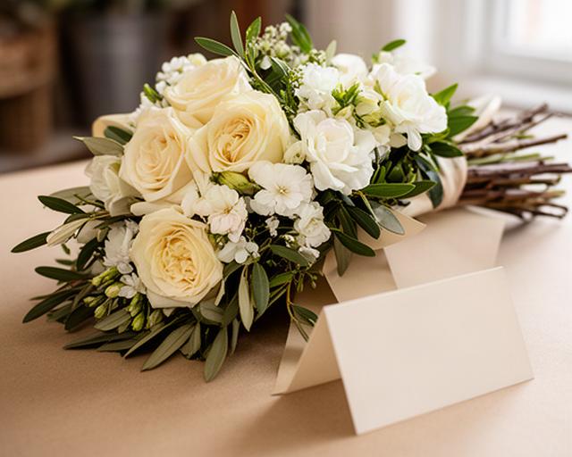 Ramo de pésame con flores crema y follaje natural preparado para una familia